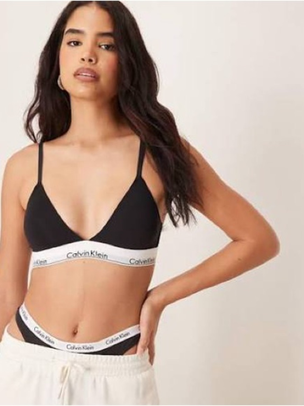 Calvin Klein Black Triangle Bralette with White Branded Band
